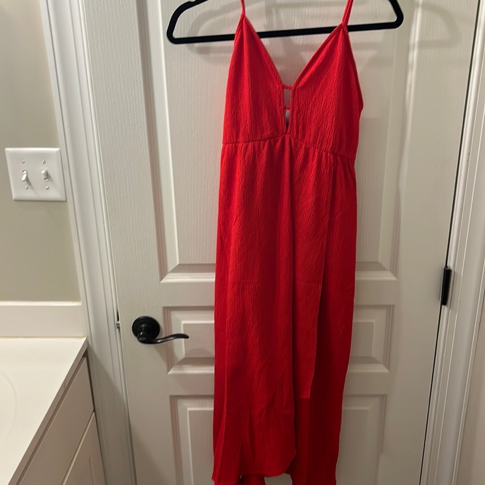 ASOS maternity, size 2, red mid length, flowing dress.
